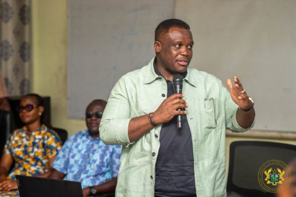 Sam George speaking during tour to One Million Coders centres in Greater-Accra