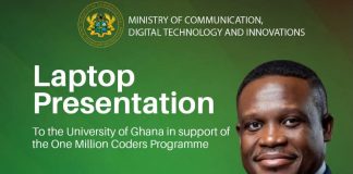 Sam Nartey George to present laptops to University of Ghana under One Million Coders Programme